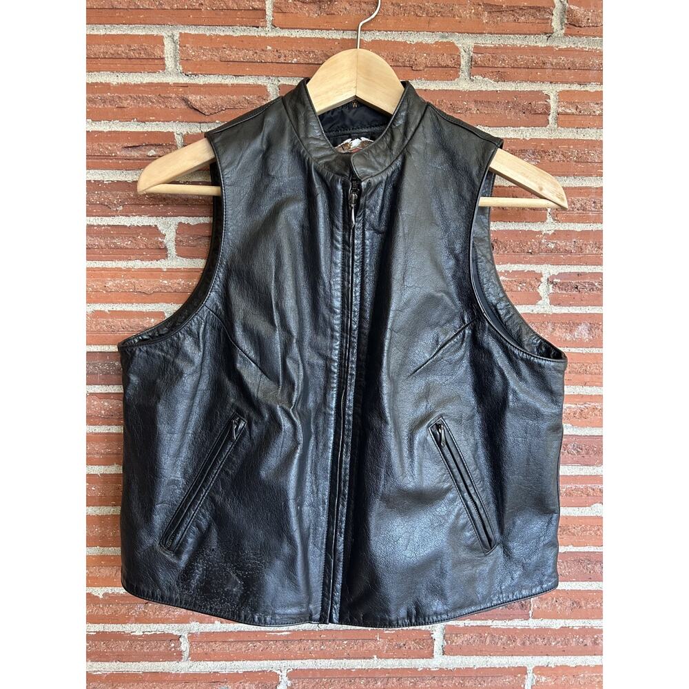 Harley-Davidson Black Leather Moto Vest Womens Large